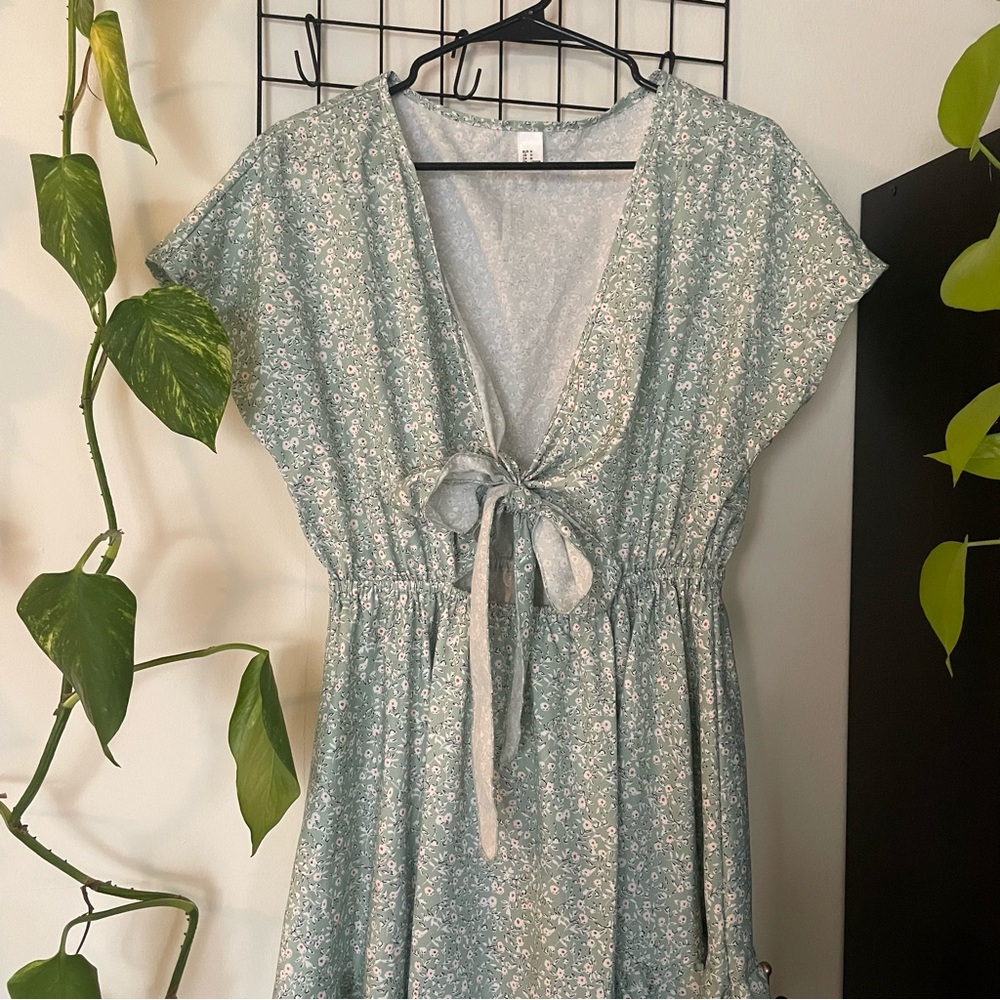 Floral green dress with wrap top